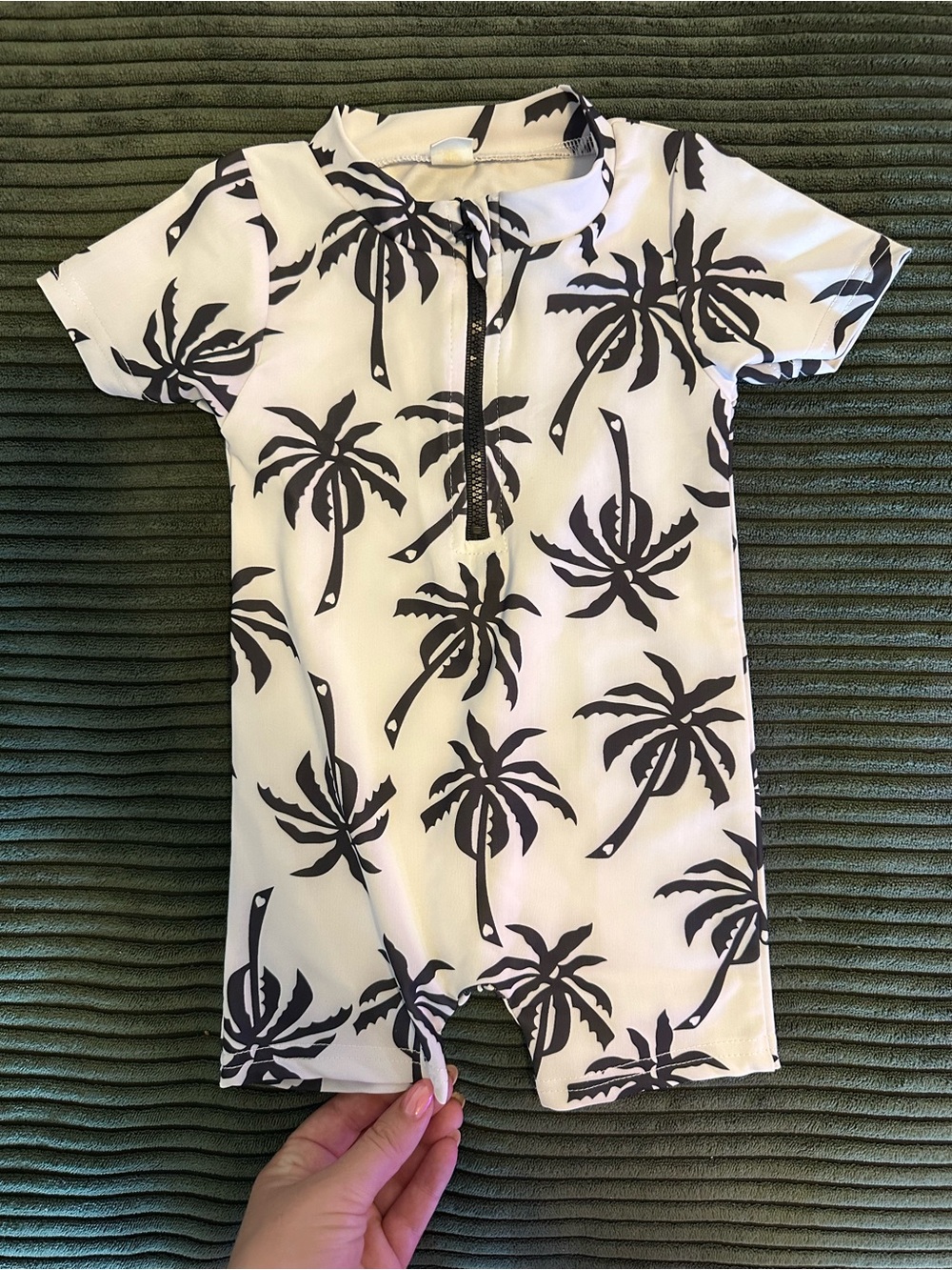 Amazon Infant One-Piece Swimsuit White with Black Palm Print- Size 3-6 Months
